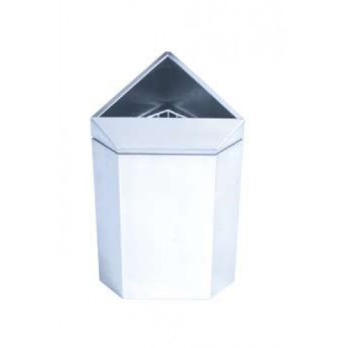 Wall or Floor Mounted Corner Waste Paper Towel Bins in Stainless Steel