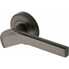 Tiffany Deco Lever Handles on Rose in Matt Bronze