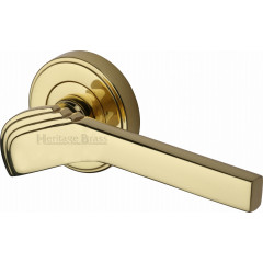 Tiffany Deco Lever Handles on Rose in Polished Brass