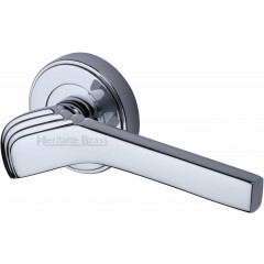 Tiffany Deco Lever Handles on Rose in Polished Chrome