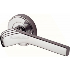 Tiffany Deco Lever Handles on Rose in Polished Nickel