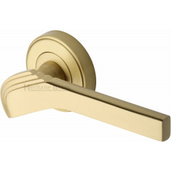 Tiffany Deco Lever Handles on Rose in Satin Brass