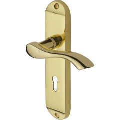 Algarve Lever Handles on Short Backplate in Polished Brass