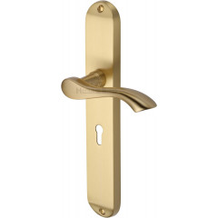 Algarve Lever Handles on Long Backplate in Satin Brass