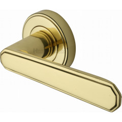 Century Deco Lever Handles on Rose in Polished Brass
