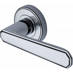 Century Deco Lever Handles on Rose in Polished Chrome