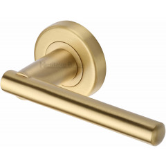 Challenger Bar Lever Handles on Rose in Satin Brass