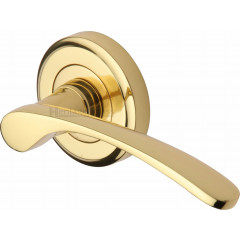 Sophia Designer Lever Handles on Rose in Polished Brass