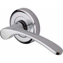 Sophia Designer Lever Handles on Rose in Polished Chrome