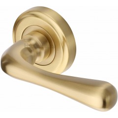 Charlbury Designer Lever Handles on Rose in Satin Brass