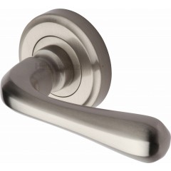 Charlbury Designer Lever Handles on Rose in Satin Nickel