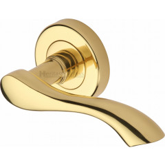 Algarve Lever Handles on Rose in Polished Brass