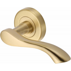 Algarve Lever Handles on Rose in Satin Brass