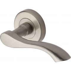 Algarve Lever Handles on Rose in Satin Nickel