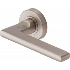 Trident Flat Lever Handles on Rose in Satin Nickel