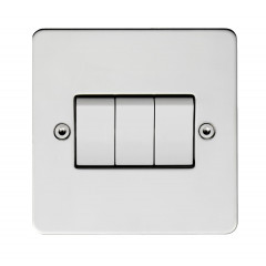 flat plate range 3 gang 2 way switch in polished stainless steel finish 