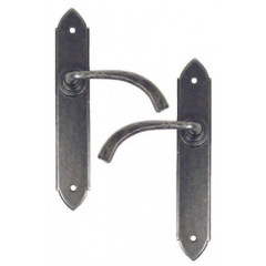 Gothic Lever Handles Plain Latch Backplate External Pewter