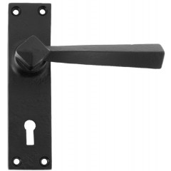Straight Lever Handles Keyhole Lock Backplate External Black