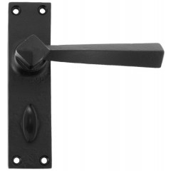 Straight Lever Handles on Bathroom Backplate in Black