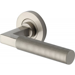 Signac Knurled Lever Handles on Rose in Satin Nickel