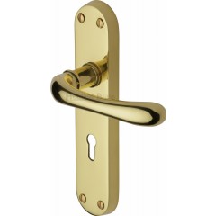 Luna Lever Handles on Backplate in Polished Brass