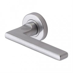 Trident Flat Lever Handles on Rose in Satin Chrome