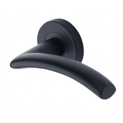 Centaur Curved Lever Handles on Rose in Matt Black