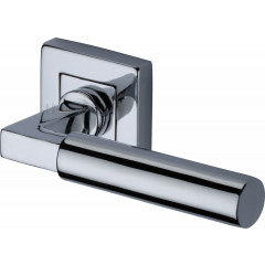 Bauhaus Lever Handles on Square Rose in Polished Chrome