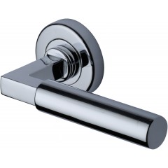 Bauhaus Lever Handles on Rose in Polished Chrome