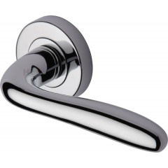 Columbus Lever Handles on Rose in Polished Chrome