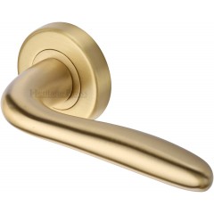 Columbus Lever Handles on Rose in Satin Brass