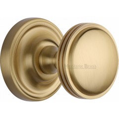 Whitehall Half Reeded Door Knobs in Satin Brass