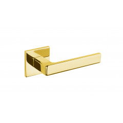 Portel Square Lever Handles On Rose in Raw Polished Brass