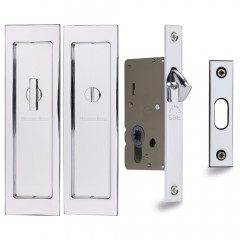 Rectangular Pocket Door Privacy Set In Polished Chrome