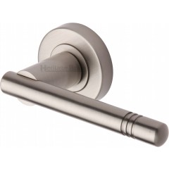 Alicia Bar Lever Handles on Rose in Satin Nickel