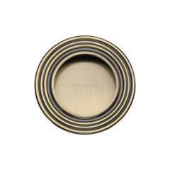 Round Reeded Pocket or Sliding door Flush Pulls Antique Brass