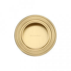 Round Reeded Pocket or Sliding door Flush Pulls Satin Brass