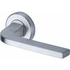 Bellagio Lever Handles on Rose in Satin Chrome