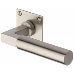 Bauhaus Lever Handles on Slim Square Rose in Satin Nickel