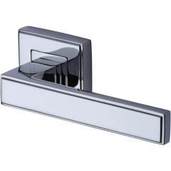 Linear Lever Handles on Square Rose in Polished Chrome