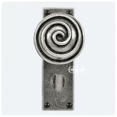 Finesse Design Pewter Swirl Knobs on Privacy Bathroom Backplate