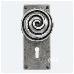 Finesse Design Pewter Swirl Knobs on Jesmond Lock Backplate