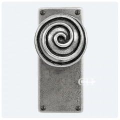 Finesse Design Pewter Swirl Knobs on Jesmond Latch Backplate