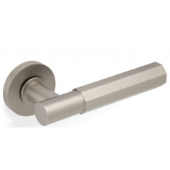Valli H380 Hexagonal Lever Handles on Round Rose in Satin Nickel