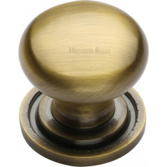 Victorian Round Cabinet Knobs On Rose Antique Brass