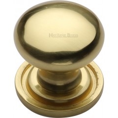 Victorian Round Cabinet Knobs On Rose Polished Brass