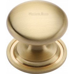 Victorian Round Cabinet Knobs On Rose Satin Brass