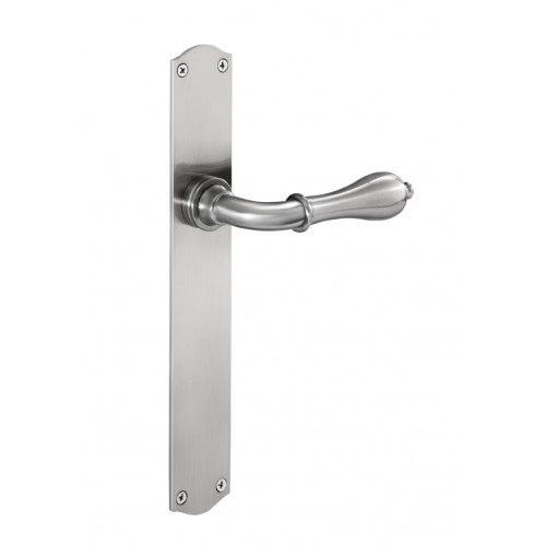 Aldaba Regency Period Lever Door Handles On Backplate In Satin Nickel