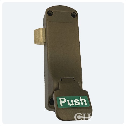 Push Pad Panic Latch in Old Penny Bronze Finish from Cheshire Hardware