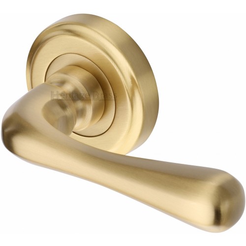 Classic Lever Handles on Rose in Satin Brass from Cheshire Hardware